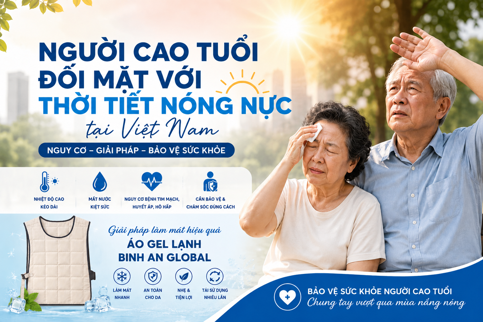 Người cao tuổi đối mặt với thời tiết nóng nực tại Việt Nam