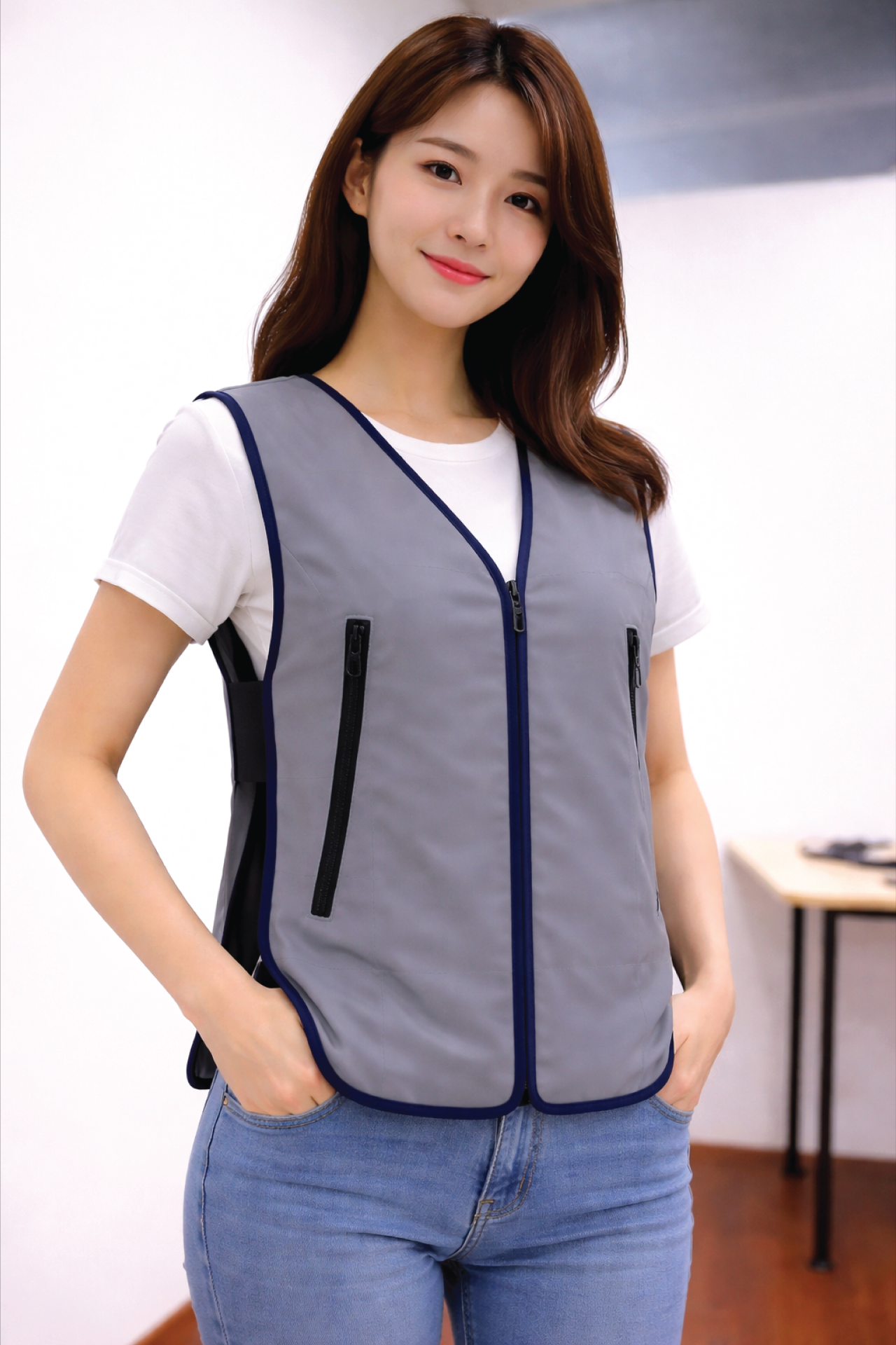 Áo Gile Lửng Trần Kẻ Ô (Kèm Gel)