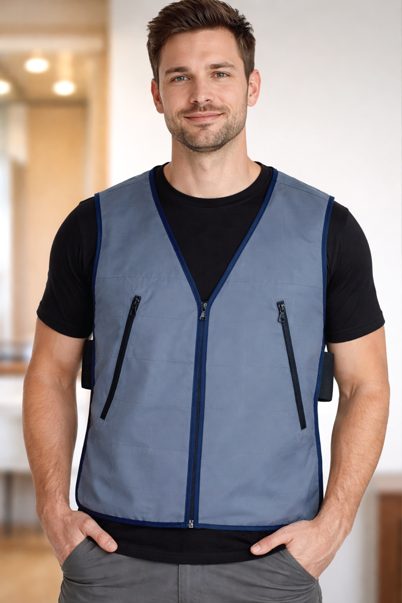 Áo Gile Lửng Trần Kẻ Ô (Kèm Gel)