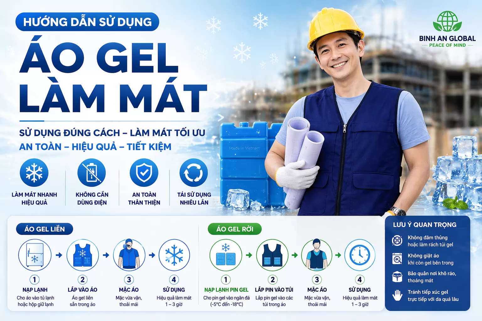 Hướng dẫn sử dụng áo điều hòa và khăn lạnh Bình An