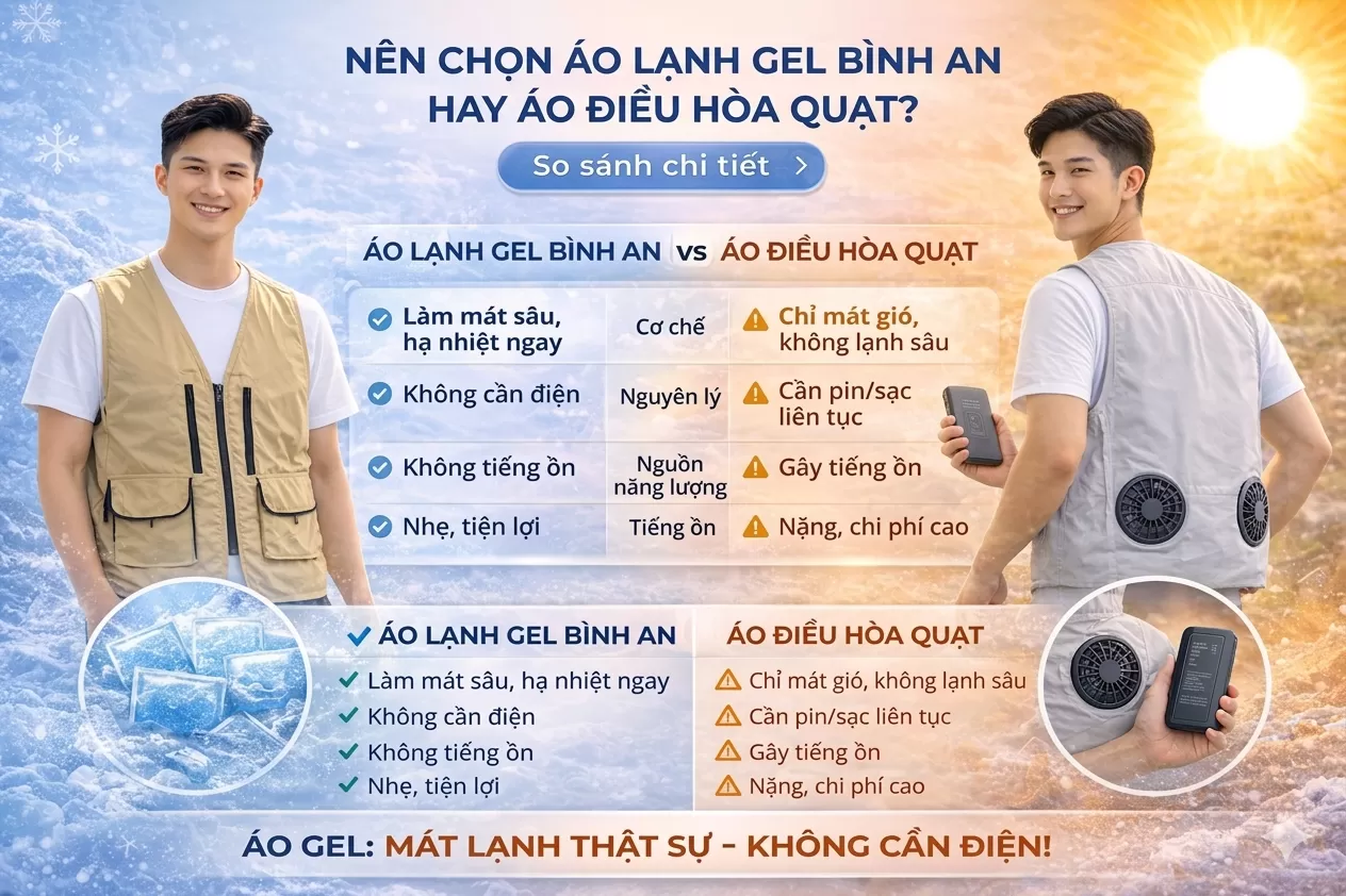 So sánh áo mát điều hoà Bình An và áo điều hòa quạt